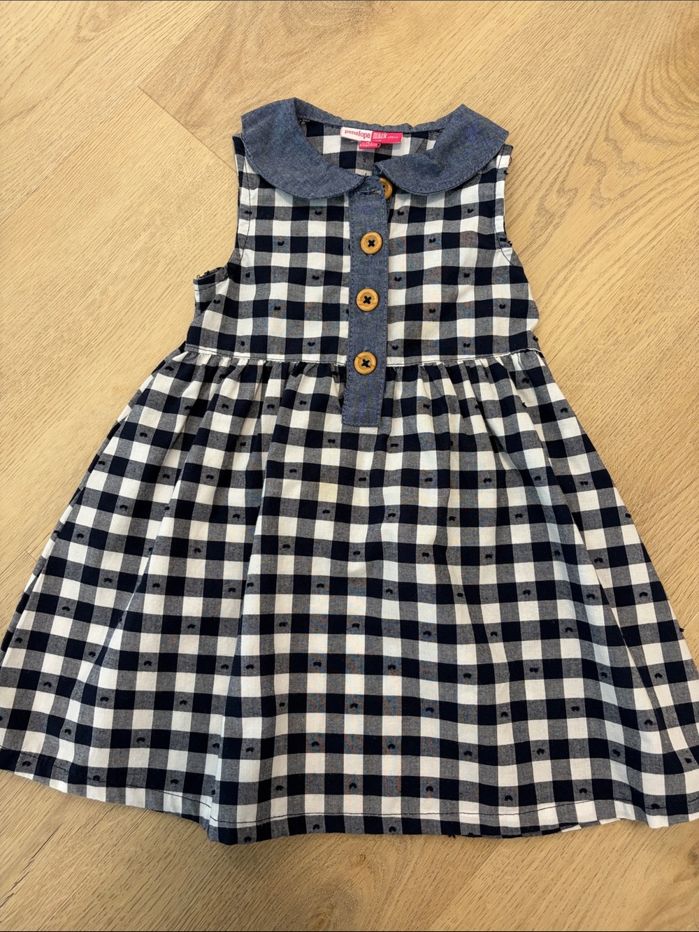 Penelope Mack Navy and White Gingham Dress with Chambray Collar